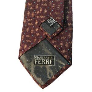 Gianfranco Ferre Italian Silk Neck Tie Brown Mauve Blue Tan Abstract Art Deco Sw